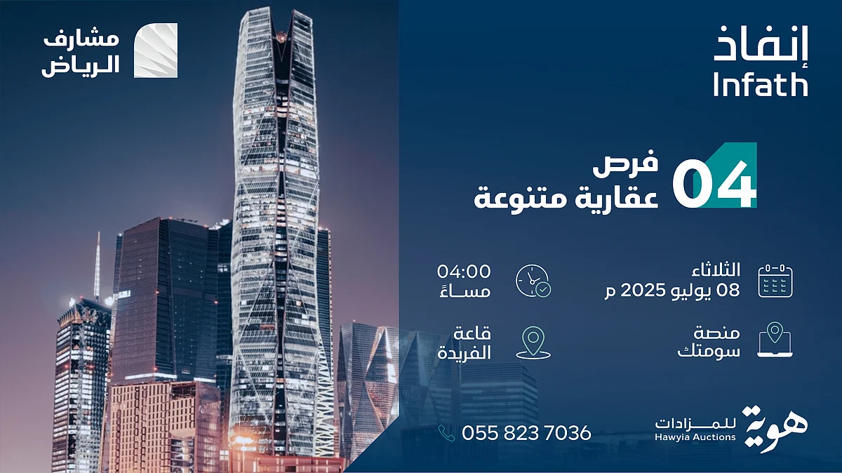فرص عقارية استثمارية: مزاد مشارف الرياض يطرح 4 عقارات ذهبية للمستثمرين